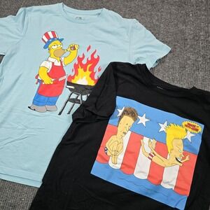 The Simpsons Beavis Butt-Head Shirt Mens XL Patriotic Graphic Tee 2 Pack Cartoon